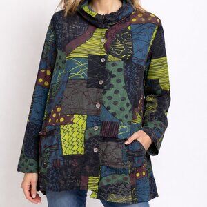 Chalet Et Ceci Esther Patchwork 2X ButtonUp Top Shirt Polkadot Artsy Lagenlook